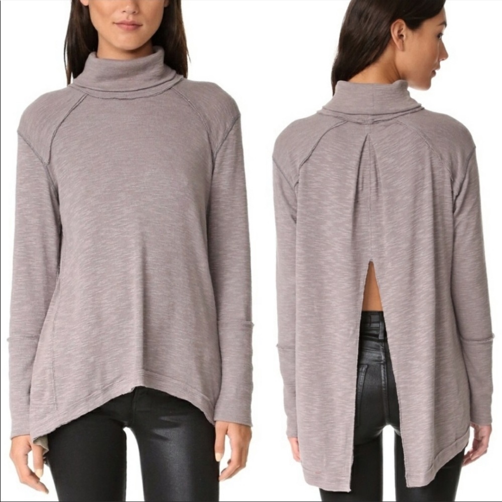 FREE PEOPLE we the free gray open back turtleneck
